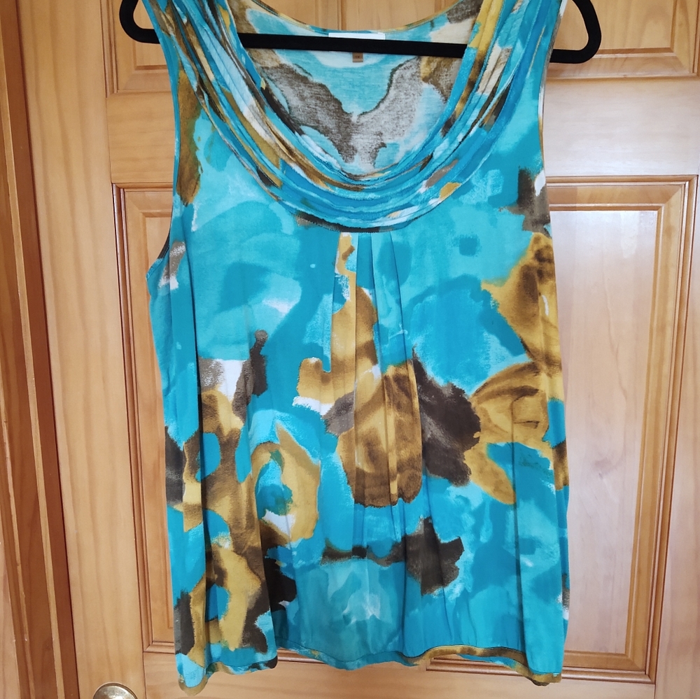 CALVIN KLEIN Teal Gold Tank Top Sleeveless Polyester Stretch 1X